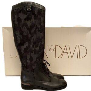 Joan & David Black Tall Lace-Up Riding Boots with Subtle Camo Shaft